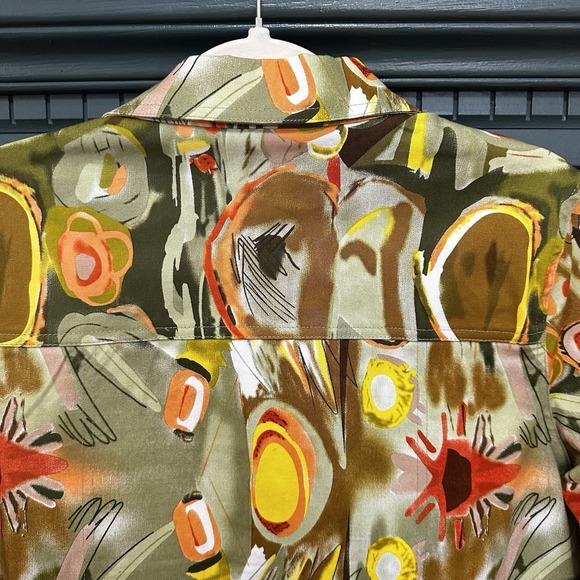 Kak Tus Artsy Button Front Women's Sz L 3/4 Sleeves Pockets Cotton Blend - Picture 7 of 9